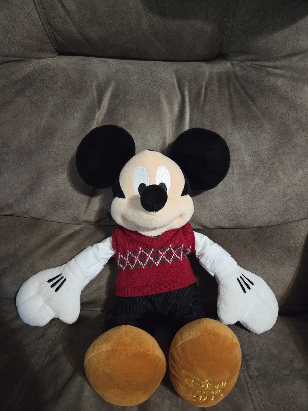Mickey Mouse Christmas Sweater Plush 2014 Tie Corduroy Pants Holiday  14" Disney